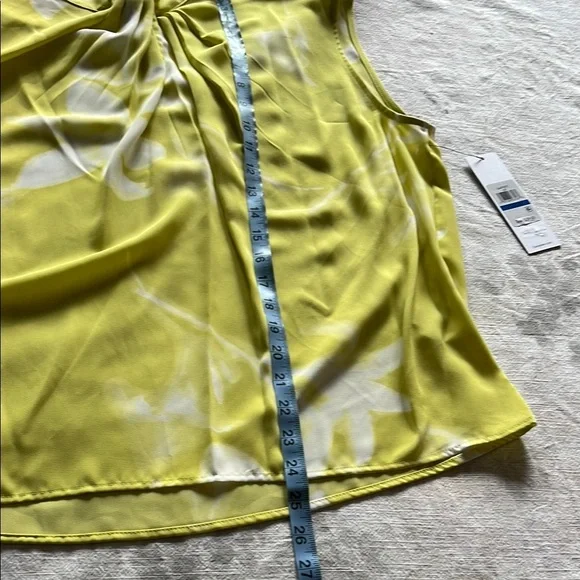 Calvin Klein Lemon Yellow  Sleeveless Pleated Blouse with Mandarin Collar - Picture 6 of 11